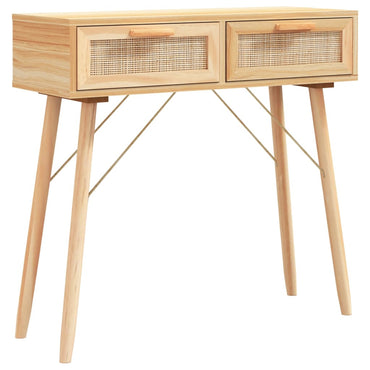 vidaXL Console marron 80x30x75 cm en bois de pin massif et rotin naturel