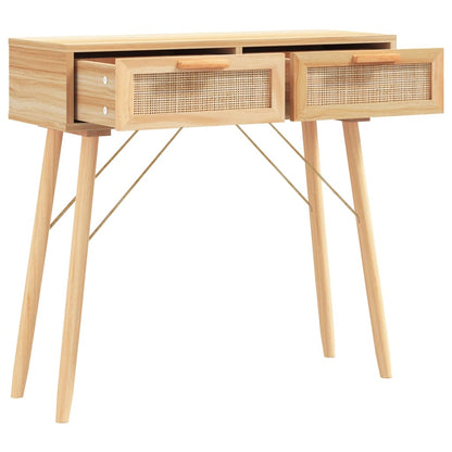 vidaXL Console marron 80x30x75 cm en bois de pin massif et rotin naturel