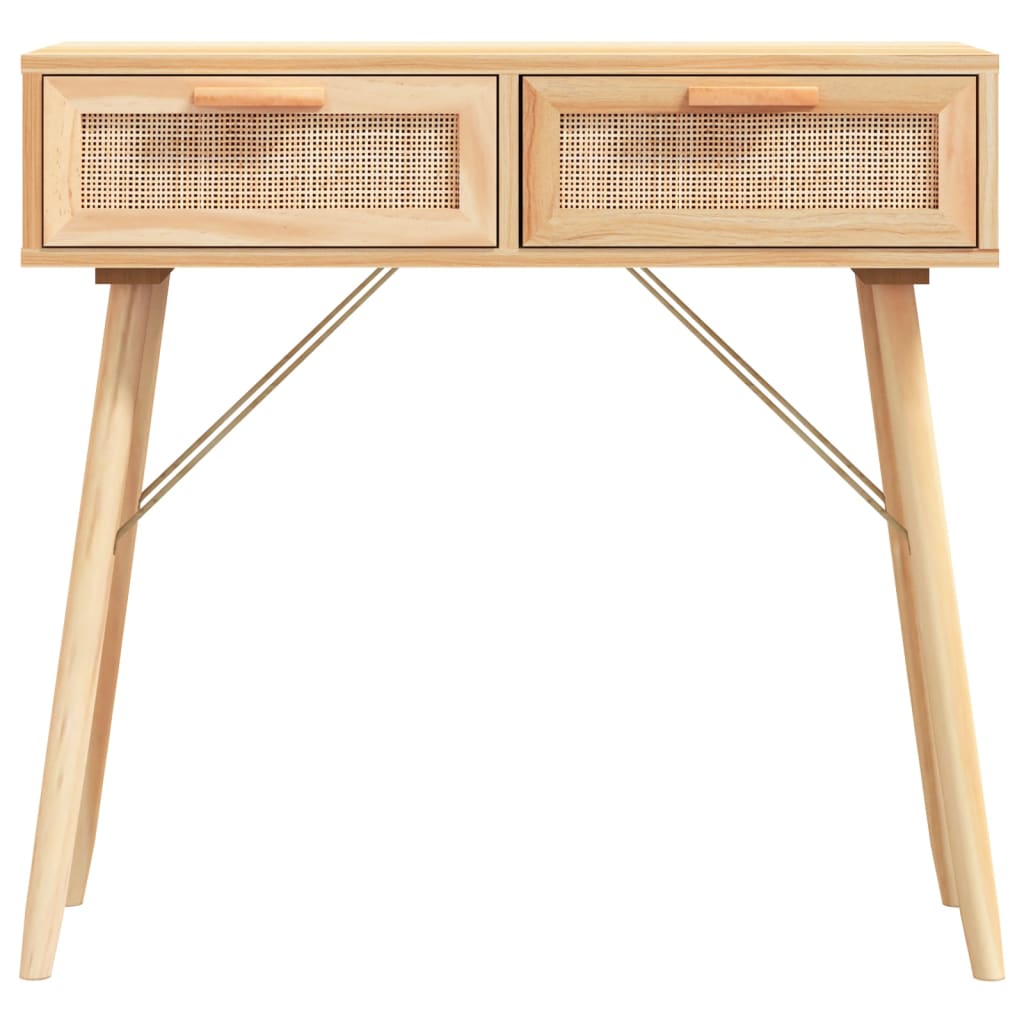 vidaXL Console marron 80x30x75 cm en bois de pin massif et rotin naturel