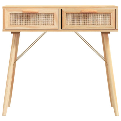 vidaXL Console marron 80x30x75 cm en bois de pin massif et rotin naturel