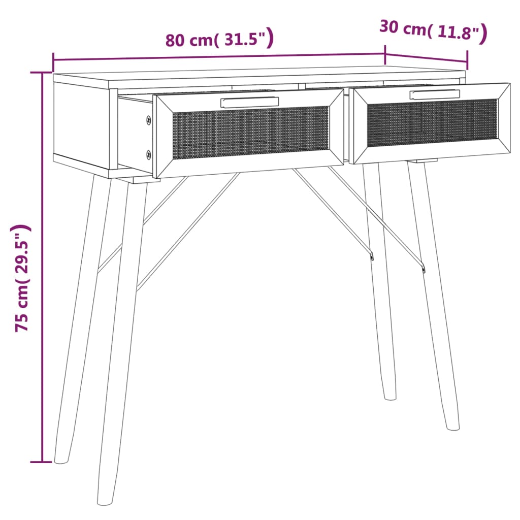 vidaXL Console marron 80x30x75 cm en bois de pin massif et rotin naturel