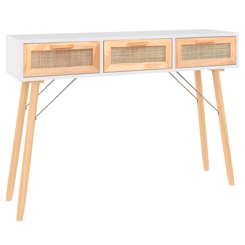 vidaXL Console Blanche 105x30x75 cm Bois de pin massif Rotin naturel