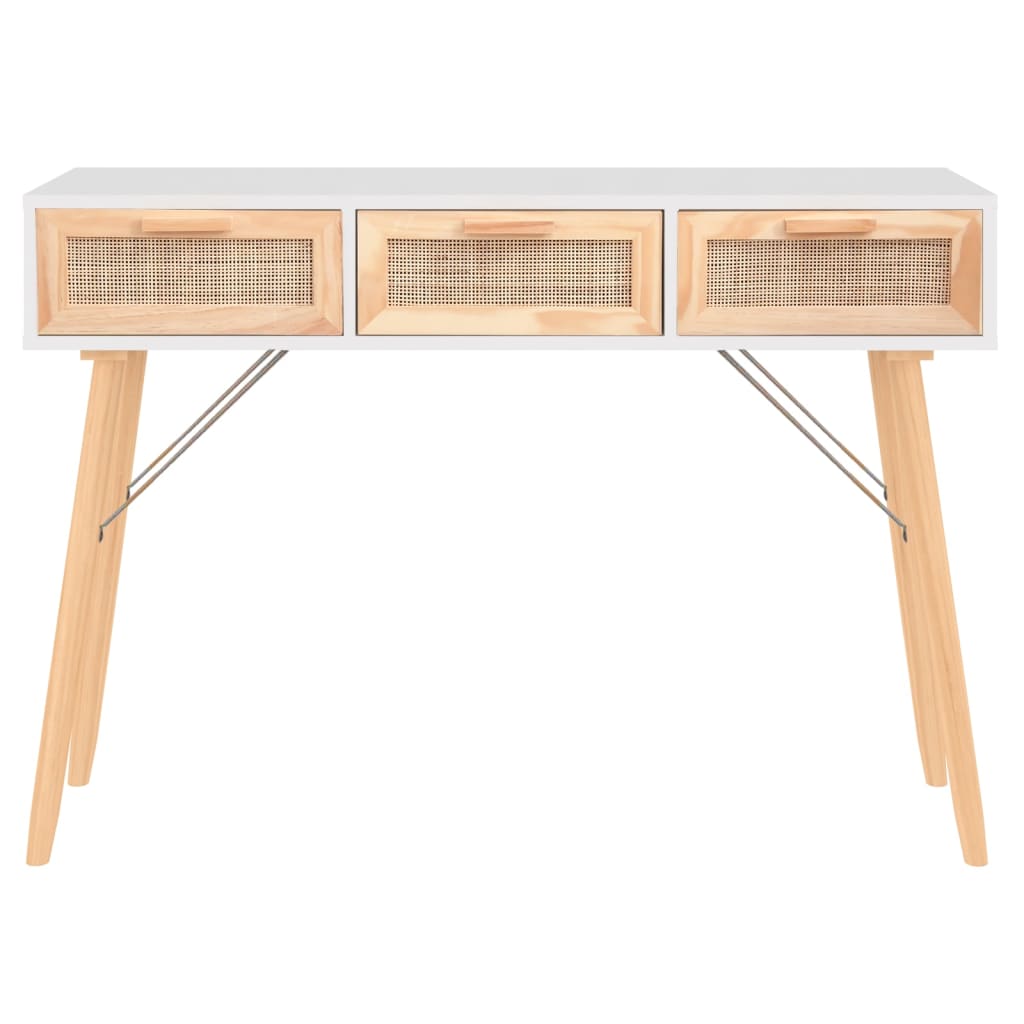 vidaXL Console Blanche 105x30x75 cm Bois de pin massif Rotin naturel