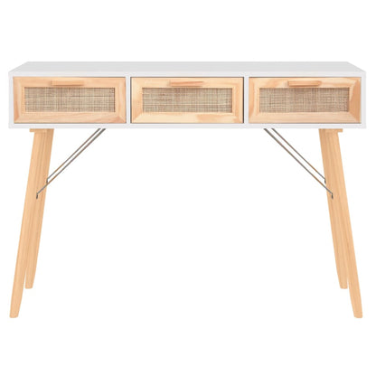 vidaXL Console Blanche 105x30x75 cm Bois de pin massif Rotin naturel