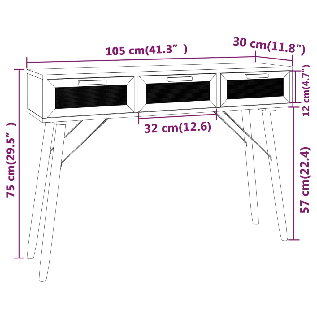 vidaXL Console Blanche 105x30x75 cm Bois de pin massif Rotin naturel