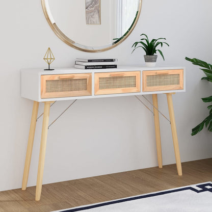 vidaXL Console Blanche 105x30x75 cm Bois de pin massif Rotin naturel