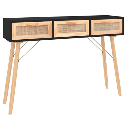 vidaXL Console Noir 105x30x75 cm Bois de manguier massif et rotin naturel