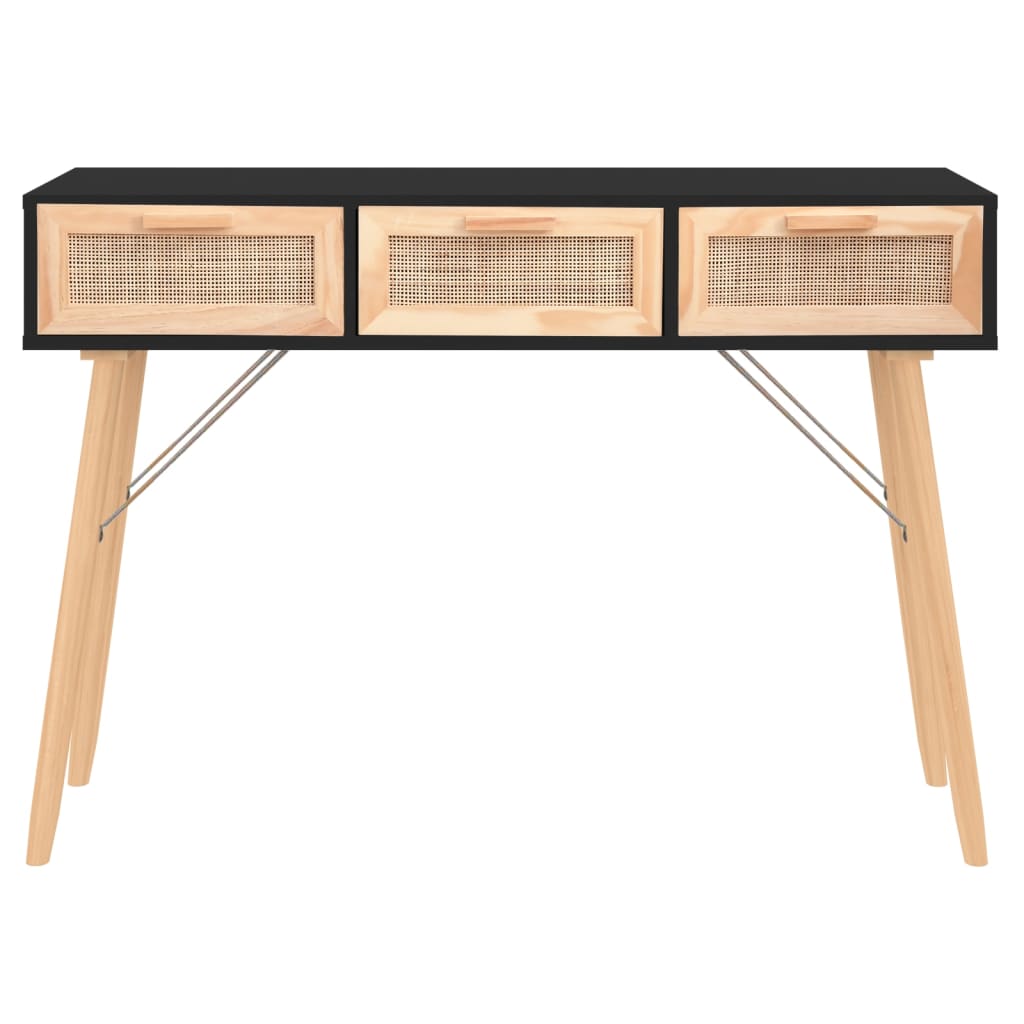 vidaXL Console Noir 105x30x75 cm Bois de manguier massif et rotin naturel