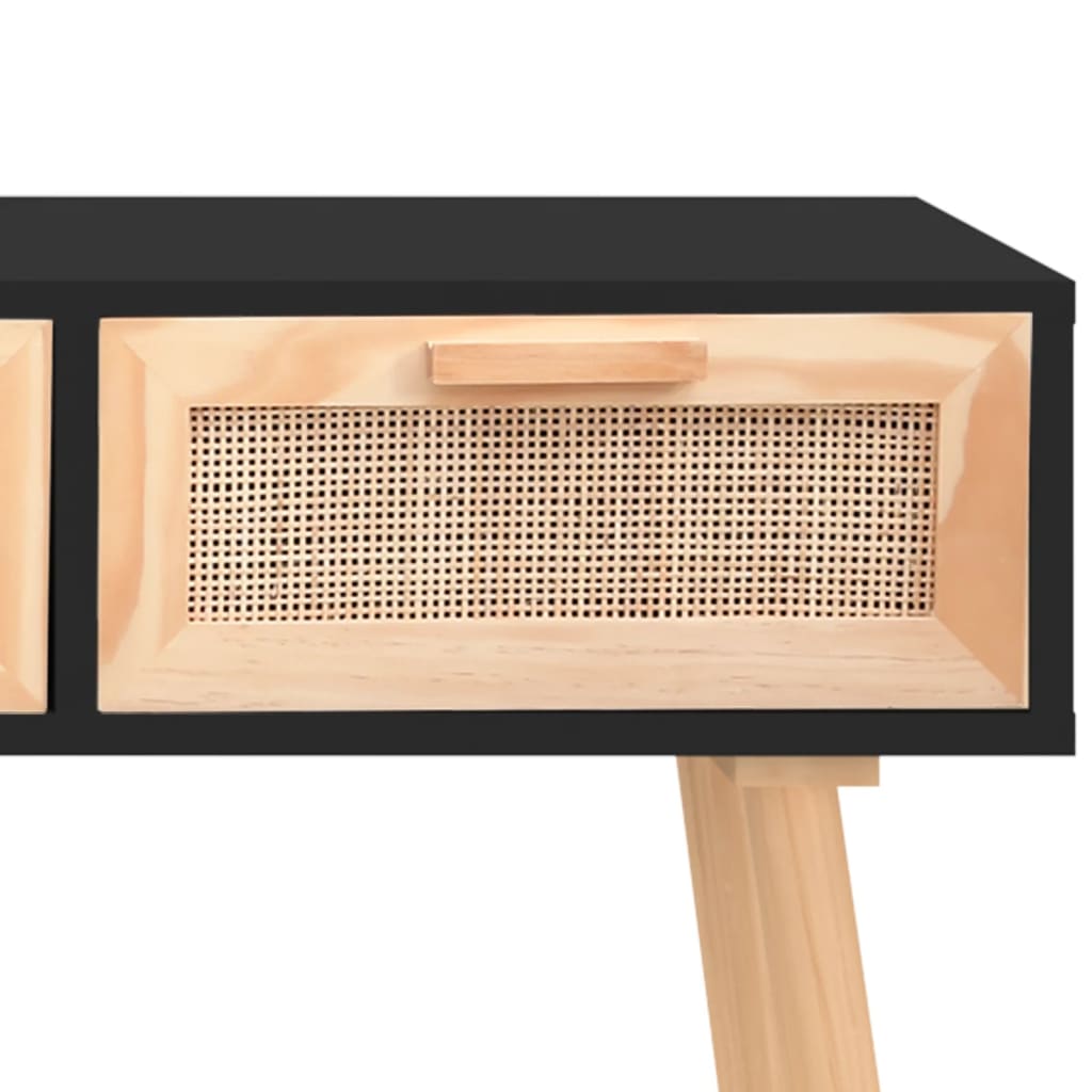 vidaXL Console Noir 105x30x75 cm Bois de manguier massif et rotin naturel