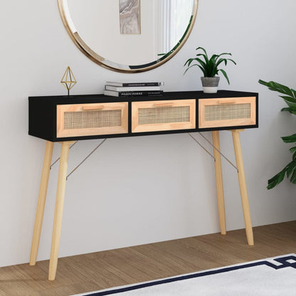 vidaXL Console Noir 105x30x75 cm Bois de manguier massif et rotin naturel
