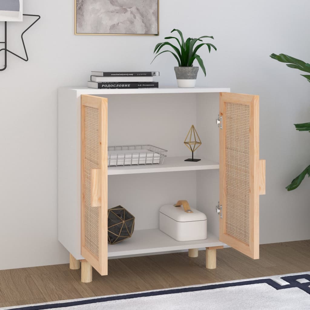 vidaXL Buffet blanc 60x30x70 cm en bois de pin massif et rotin naturel