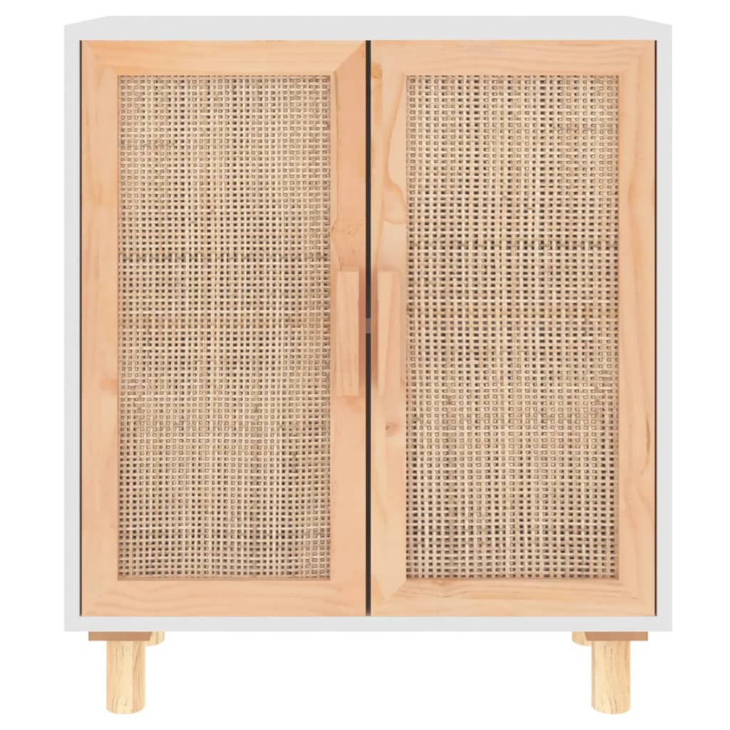 vidaXL Buffet blanc 60x30x70 cm en bois de pin massif et rotin naturel
