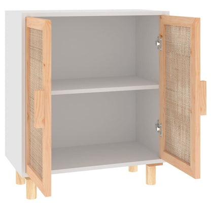 vidaXL Buffet blanc 60x30x70 cm en bois de pin massif et rotin naturel