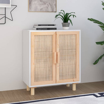 vidaXL Buffet blanc 60x30x70 cm en bois de pin massif et rotin naturel