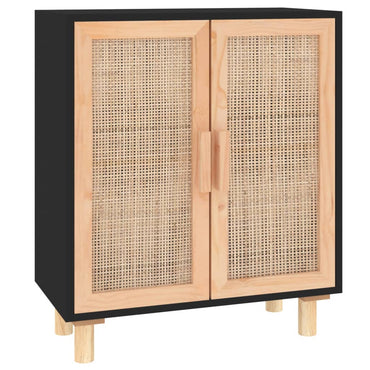 vidaXL Buffet noir 60x30x70 cm Bois de pin massif et rotin naturel