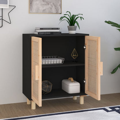 vidaXL Buffet noir 60x30x70 cm Bois de pin massif et rotin naturel
