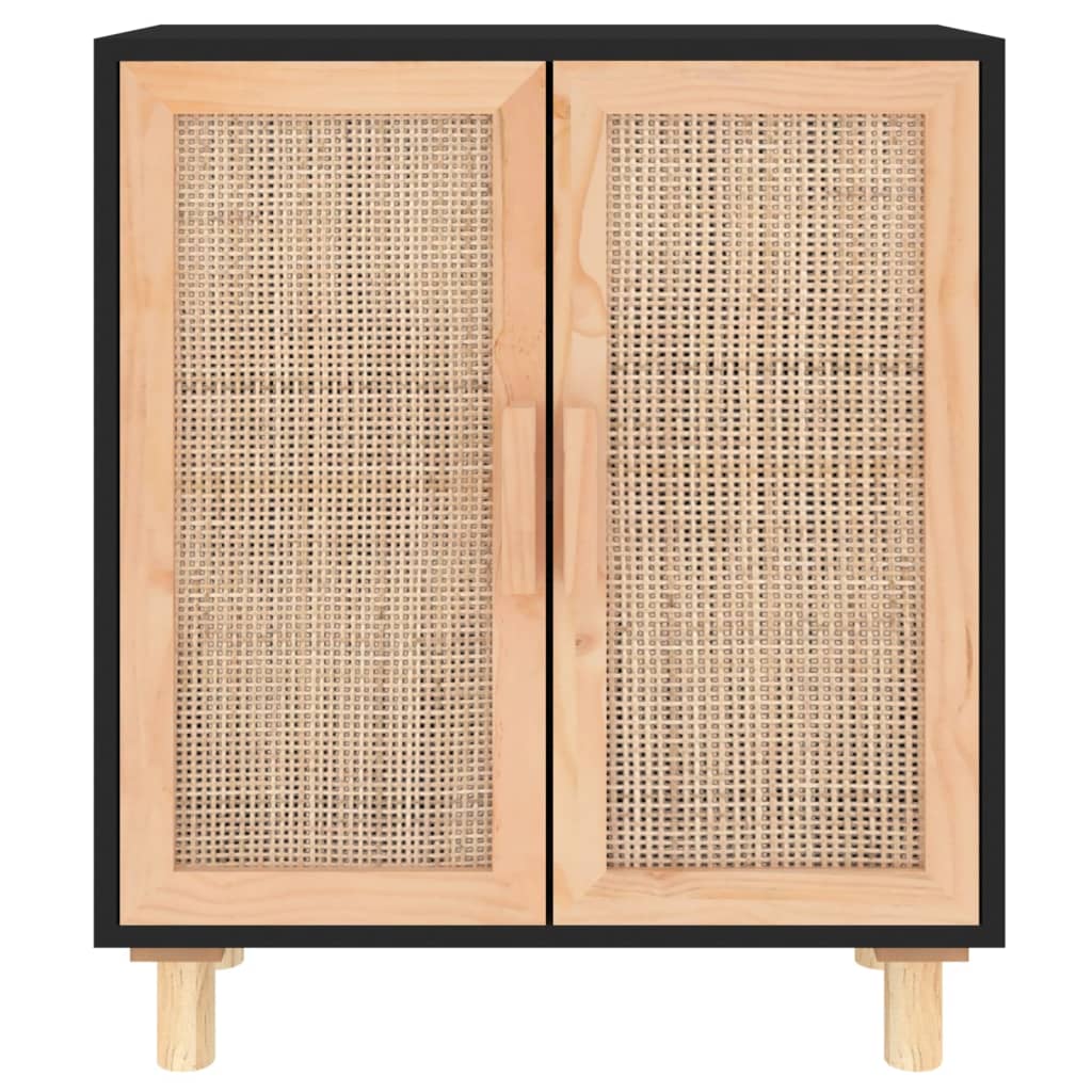 vidaXL Buffet noir 60x30x70 cm Bois de pin massif et rotin naturel