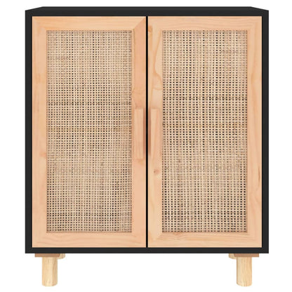 vidaXL Buffet noir 60x30x70 cm Bois de pin massif et rotin naturel