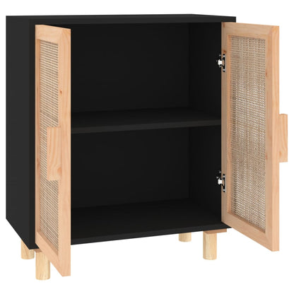 vidaXL Buffet noir 60x30x70 cm Bois de pin massif et rotin naturel