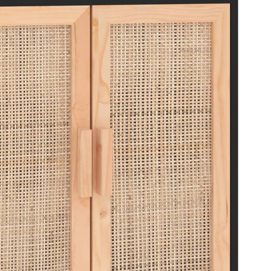vidaXL Buffet noir 60x30x70 cm Bois de pin massif et rotin naturel