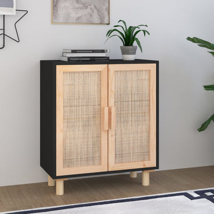 vidaXL Buffet noir 60x30x70 cm Bois de pin massif et rotin naturel