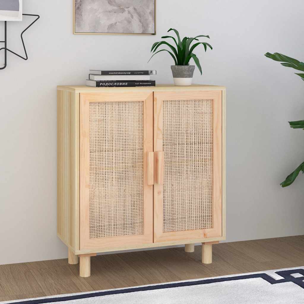 vidaXL Buffet marron 60x30x70 cm bois de pin massif et rotin naturel