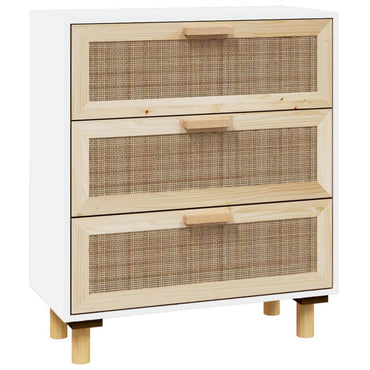 vidaXL Buffet blanc 60x30x70 cm en bois de pin massif et rotin naturel