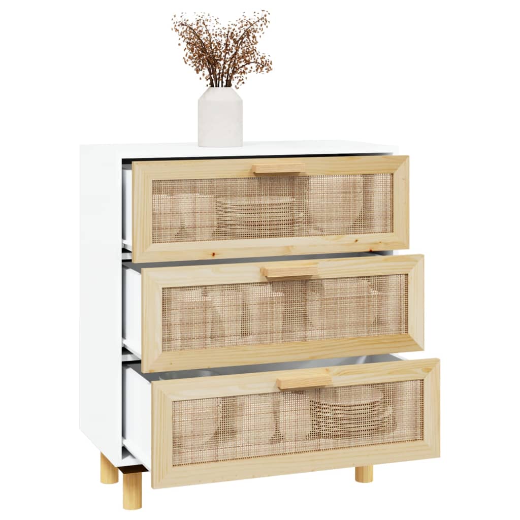 vidaXL Buffet blanc 60x30x70 cm en bois de pin massif et rotin naturel