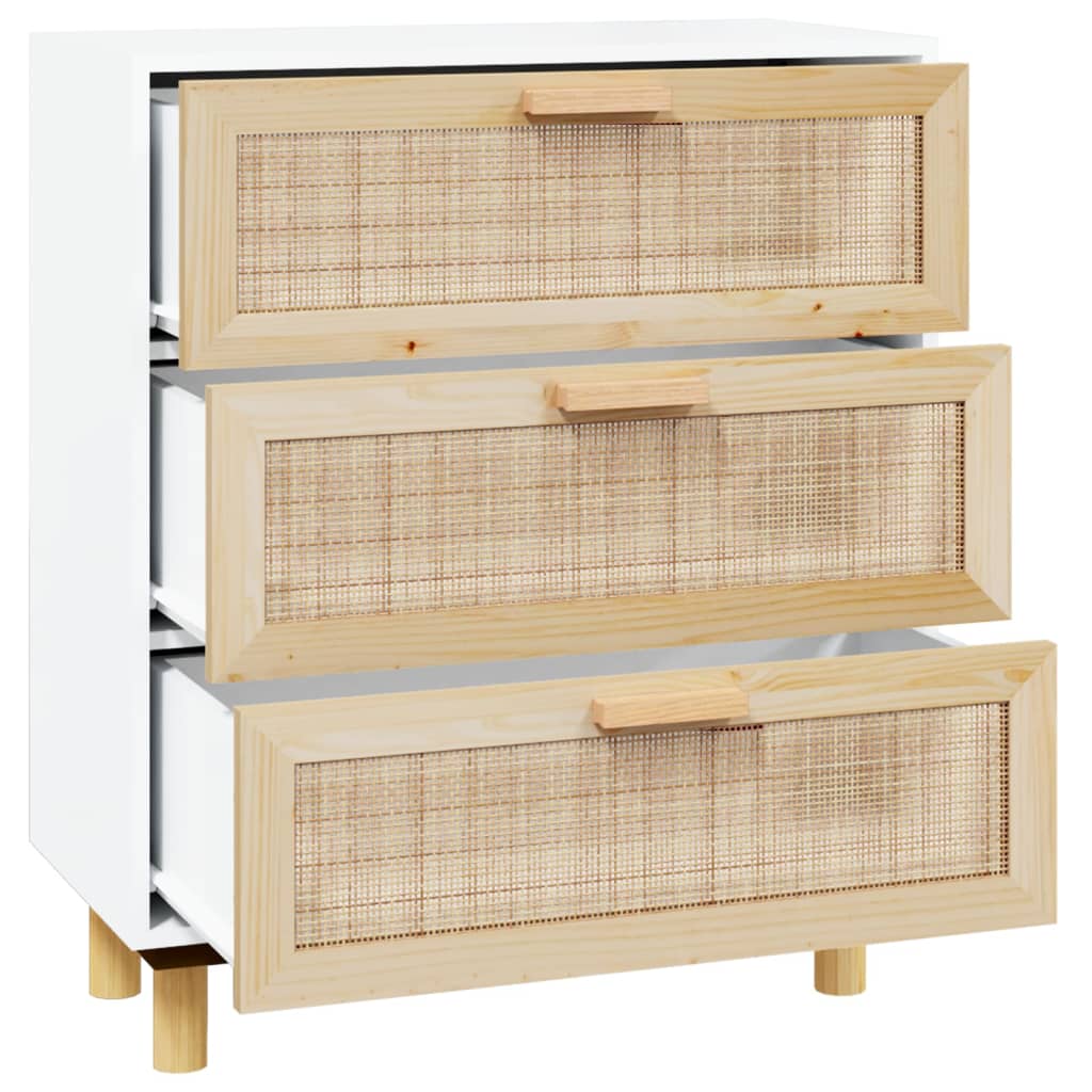 vidaXL Buffet blanc 60x30x70 cm en bois de pin massif et rotin naturel