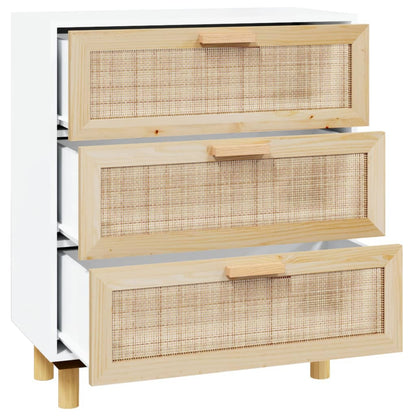 vidaXL Buffet blanc 60x30x70 cm en bois de pin massif et rotin naturel