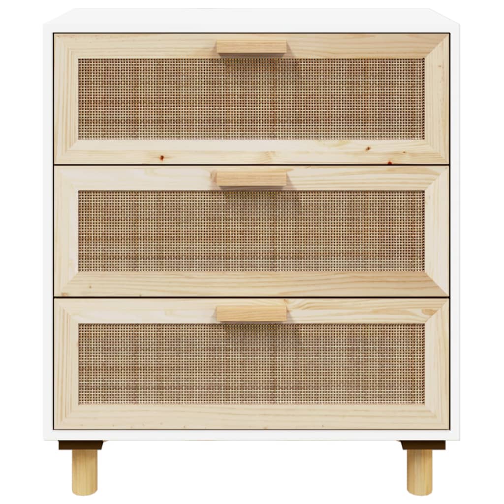 vidaXL Buffet blanc 60x30x70 cm en bois de pin massif et rotin naturel