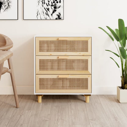 vidaXL Buffet blanc 60x30x70 cm en bois de pin massif et rotin naturel