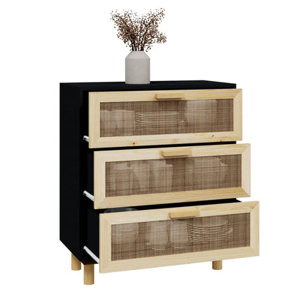 vidaXL Buffet noir 60x30x70 cm Bois de pin massif et rotin naturel