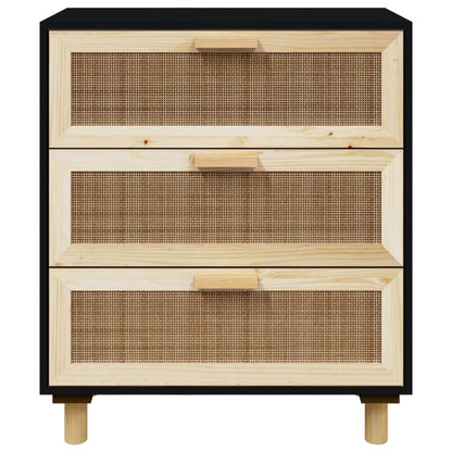 vidaXL Buffet noir 60x30x70 cm Bois de pin massif et rotin naturel