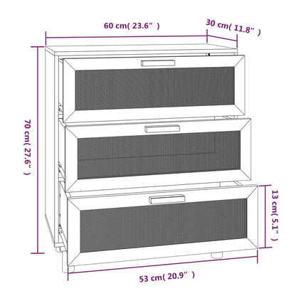 vidaXL Buffet noir 60x30x70 cm Bois de pin massif et rotin naturel