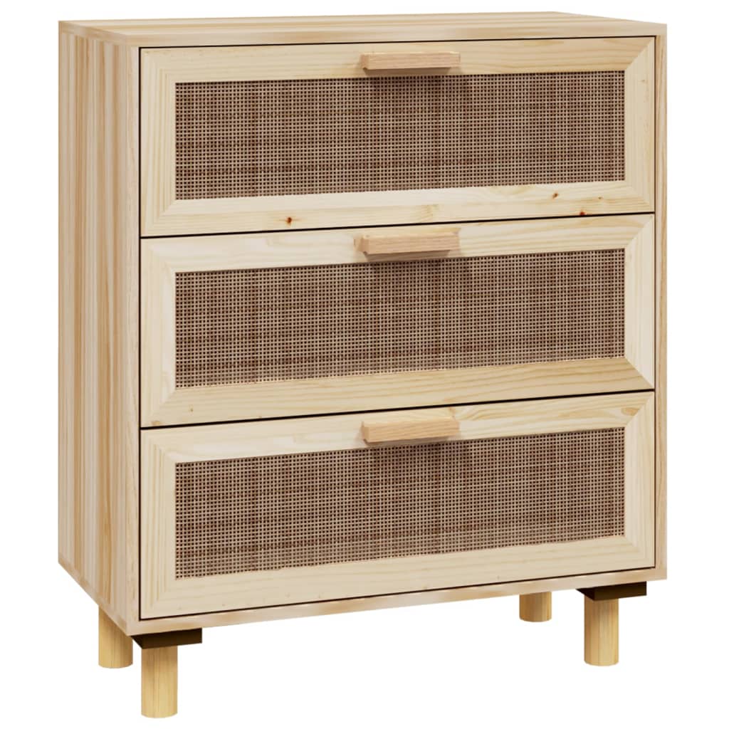 vidaXL Buffet marron 60x30x70 cm bois de pin massif et rotin naturel