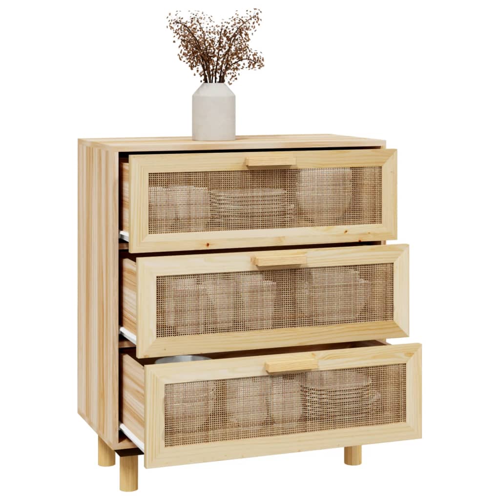 vidaXL Buffet marron 60x30x70 cm bois de pin massif et rotin naturel