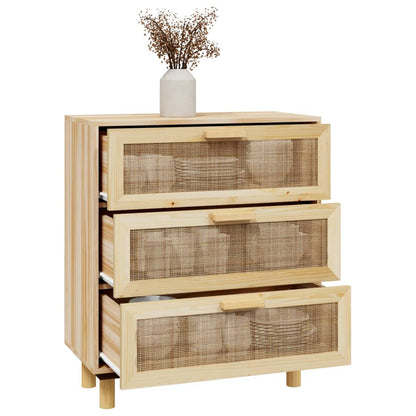 vidaXL Buffet marron 60x30x70 cm bois de pin massif et rotin naturel