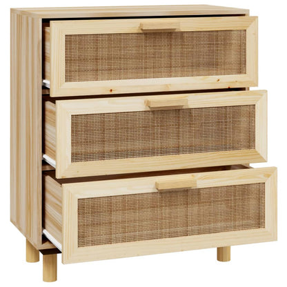 vidaXL Buffet marron 60x30x70 cm bois de pin massif et rotin naturel