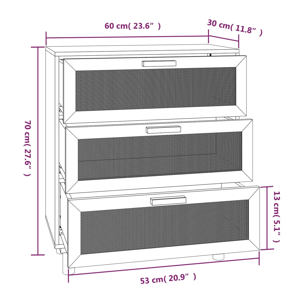vidaXL Buffet marron 60x30x70 cm bois de pin massif et rotin naturel