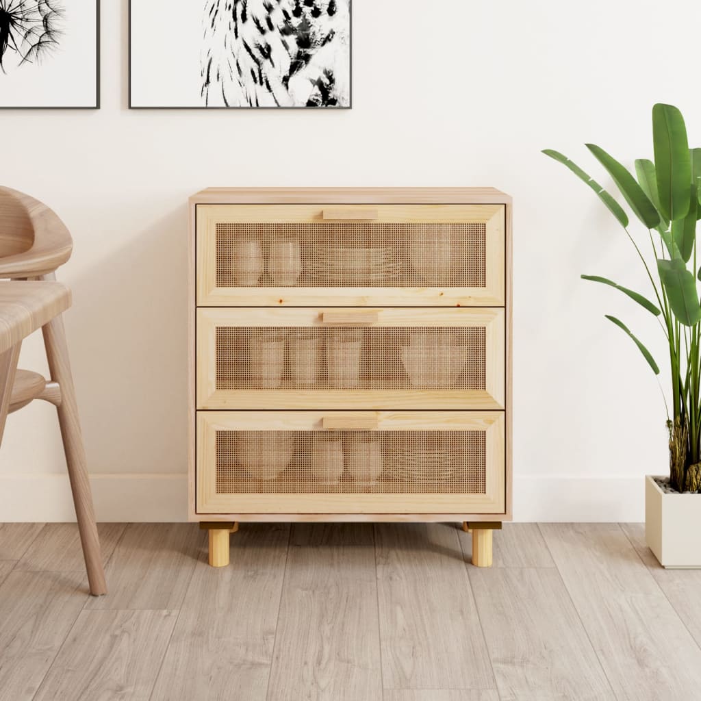 vidaXL Buffet marron 60x30x70 cm bois de pin massif et rotin naturel