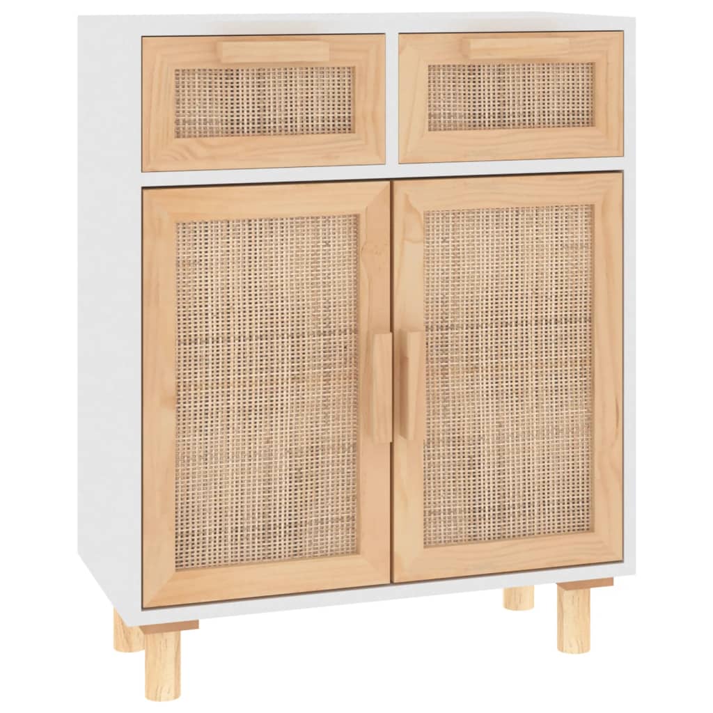 vidaXL Bahut blanc 60x30x75 cm pin massif et rotin naturel