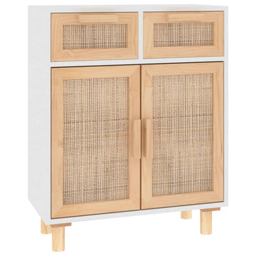 vidaXL Bahut blanc 60x30x75 cm pin massif et rotin naturel