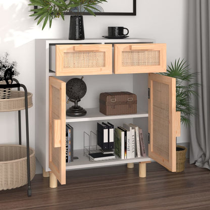 vidaXL Bahut blanc 60x30x75 cm pin massif et rotin naturel