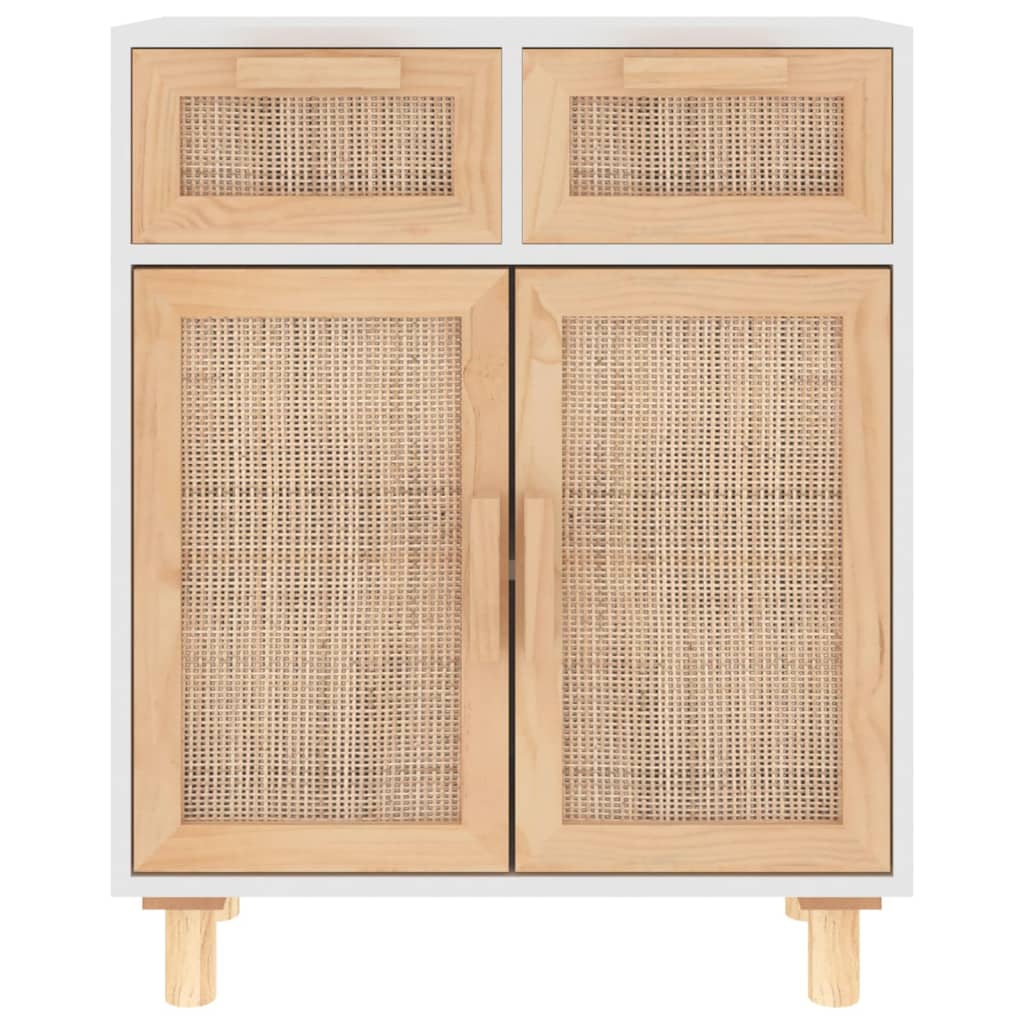 vidaXL Bahut blanc 60x30x75 cm pin massif et rotin naturel