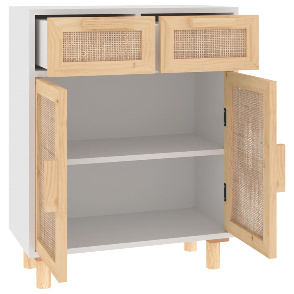 vidaXL Bahut blanc 60x30x75 cm pin massif et rotin naturel
