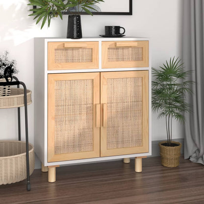 vidaXL Bahut blanc 60x30x75 cm pin massif et rotin naturel