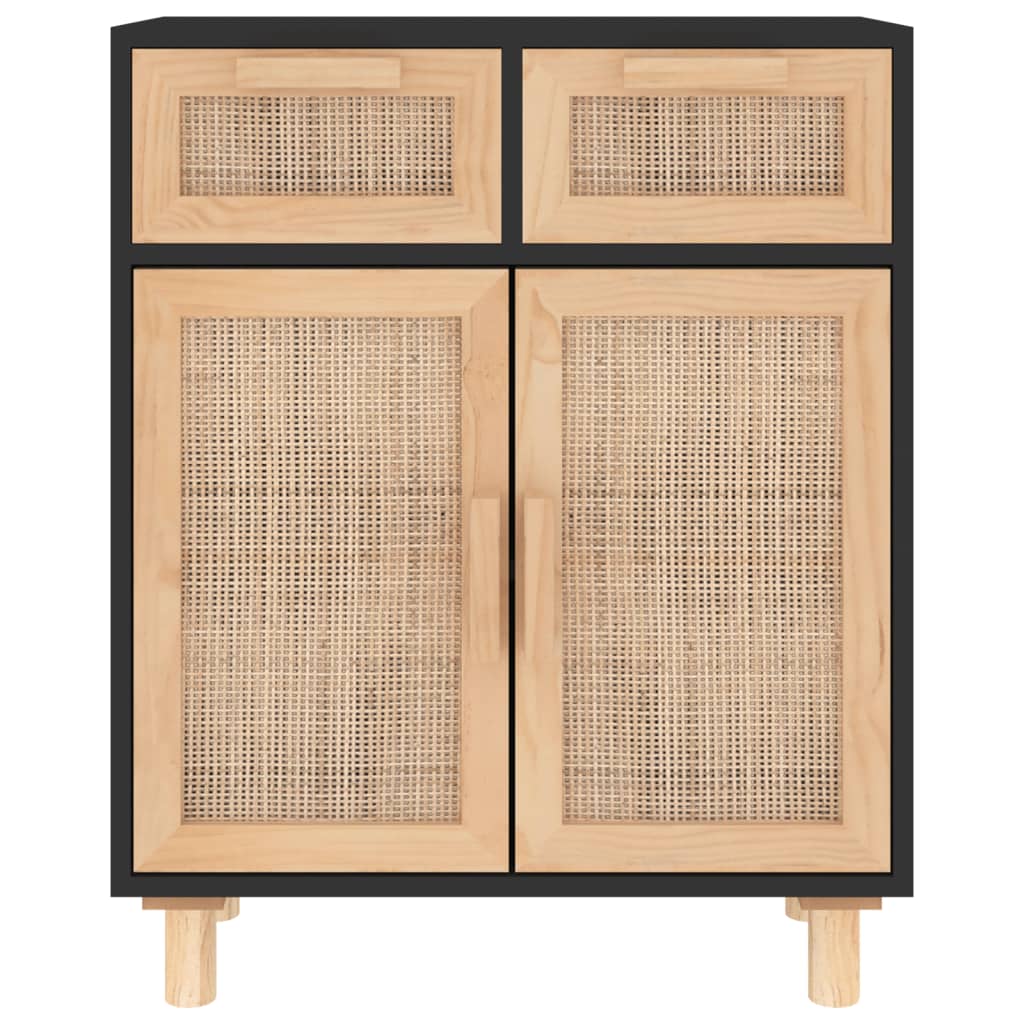 vidaXL Buffet noir 60x30x75cm bois de pin massif et rotin naturel