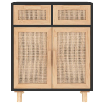vidaXL Buffet noir 60x30x75cm bois de pin massif et rotin naturel