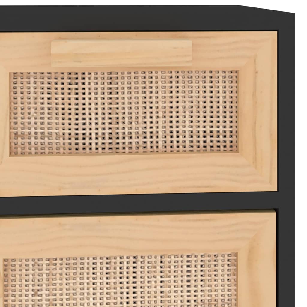 vidaXL Buffet noir 60x30x75cm bois de pin massif et rotin naturel